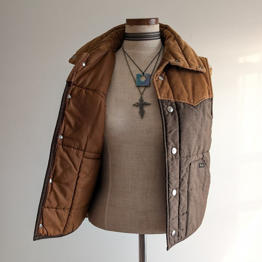 Vintage 70s Wrangler Brown Corduroy Puffer Vest M Western Utility Gorpcore USA